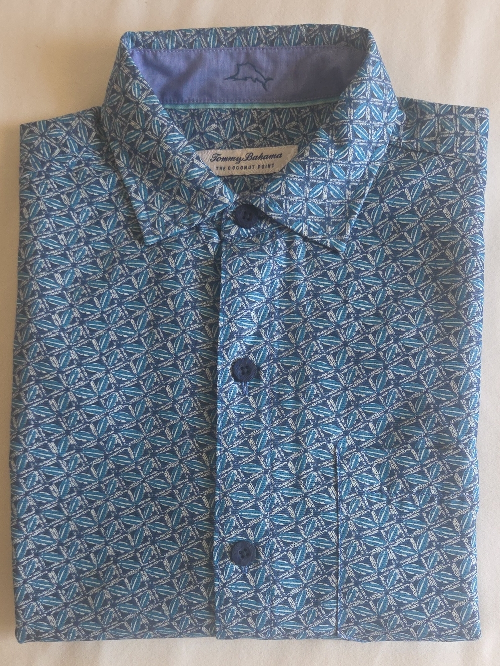 NEW - Tommy Bahama Island Zone Blue Geometric Print Short-Sleeve Button-Down